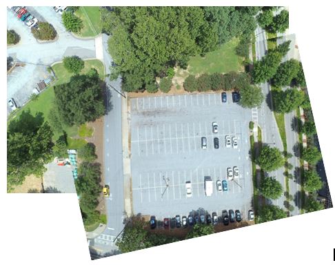 Fig 3- Aerial photographs of the future site of the Living Building allow us to measure changes in tree canopy cover and overall green space.